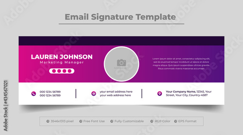 Minimalist email signature template or email footer design with gradient color