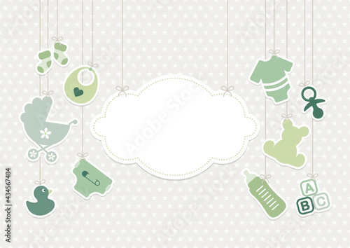 Karte Hängende Wolke Und Babysymbole Unisex Grün Sterne Beige