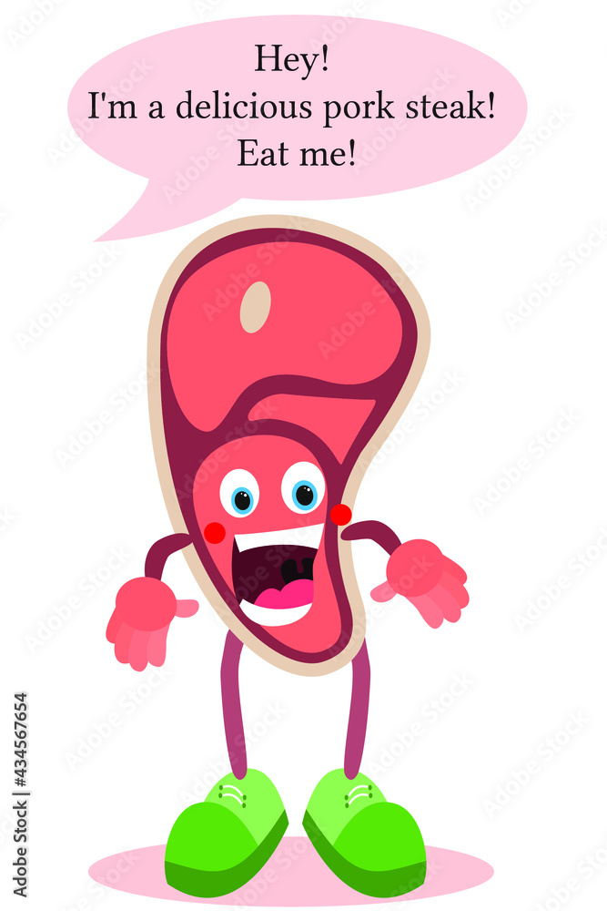 Cartoon steak. Meat with face, arms and legs. Food is like a smiley for children. Cartoon steak. Meat with face, arms and legs. Food is like a smiley for children.