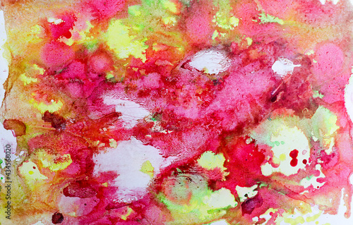 yellow and red Abstract colorful watercolor on paper close-up background texture