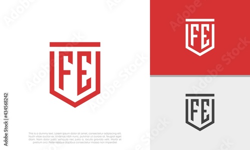 Initials FE logo design. Initial Letter Logo. Shield logo. 