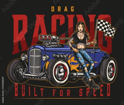 Drag racing vintage colorful label