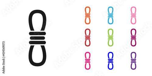 Black Climber rope icon isolated on white background. Extreme sport. Sport equipment. Set icons colorful. Vector