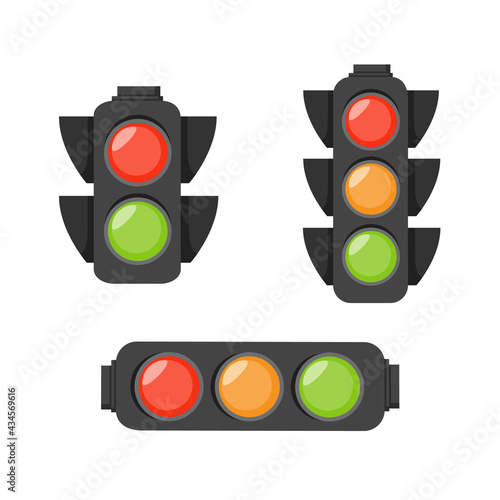 Different traffic light isolated on white background. Set of traffic light signal in flat style. Vector stock