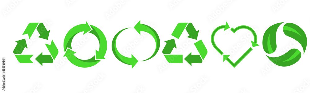 Recycling.Set recycle icons sign.Recycle logo or symbol.Green icons for packaging , recycling.ecology, eco friendly, environmental management symbols.Most used recycle signs vector. - obrazy, fototapety, plakaty 