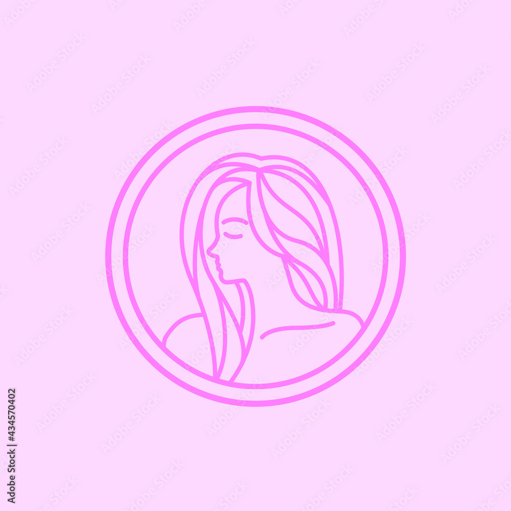 pink beauty woman long hair in the circle shape logo design inspiration pink beauty woman long hair in the circle shape logo design inspiration