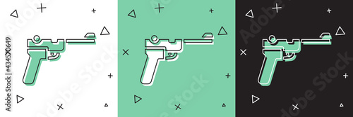 Set Mauser gun icon isolated on white and green, black background. Mauser C96 is a semi-automatic pistol. Vector