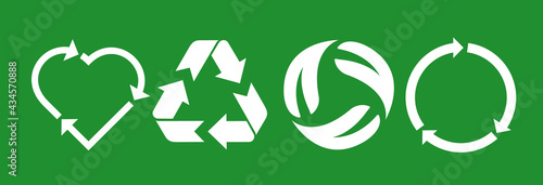 Recycling.Set recycle icons sign.Recycle logo or symbol.Vector white icons for packaging , recycling.ecology, eco friendly, environmental management symbols.