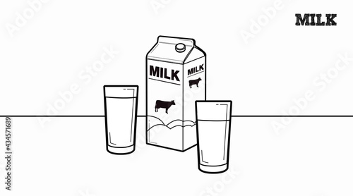 Milk Icon Set. Vector isolated black  and white milk box and a glasses of milk