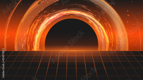 Tunnel of light. Cybersport background. Futuristic abstract colorful vector background with Glowing  neon lines. Abstract Modern Vector bright orange banner template. Cybersport background. Eclipse