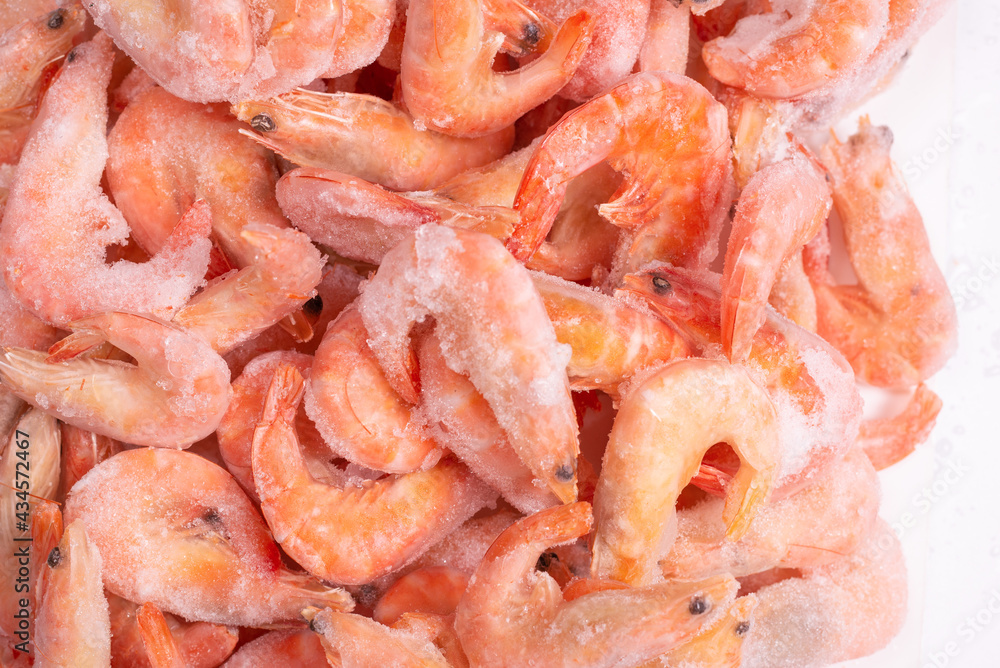 Fresh shrimps in ice. Top view. Fresh shrimps in ice. Top view.
