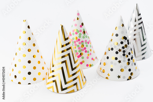 Happy New Year party hat on white background.