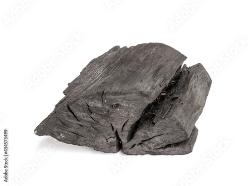 Natural wood charcoal isolated on white background. Hardwood charcoal.