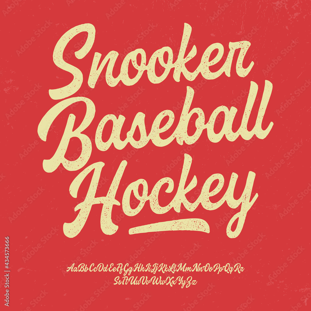 Snooker, Baseball, Hockey. Original Brush Script Font. Retro Typeface. Vector Illustration.