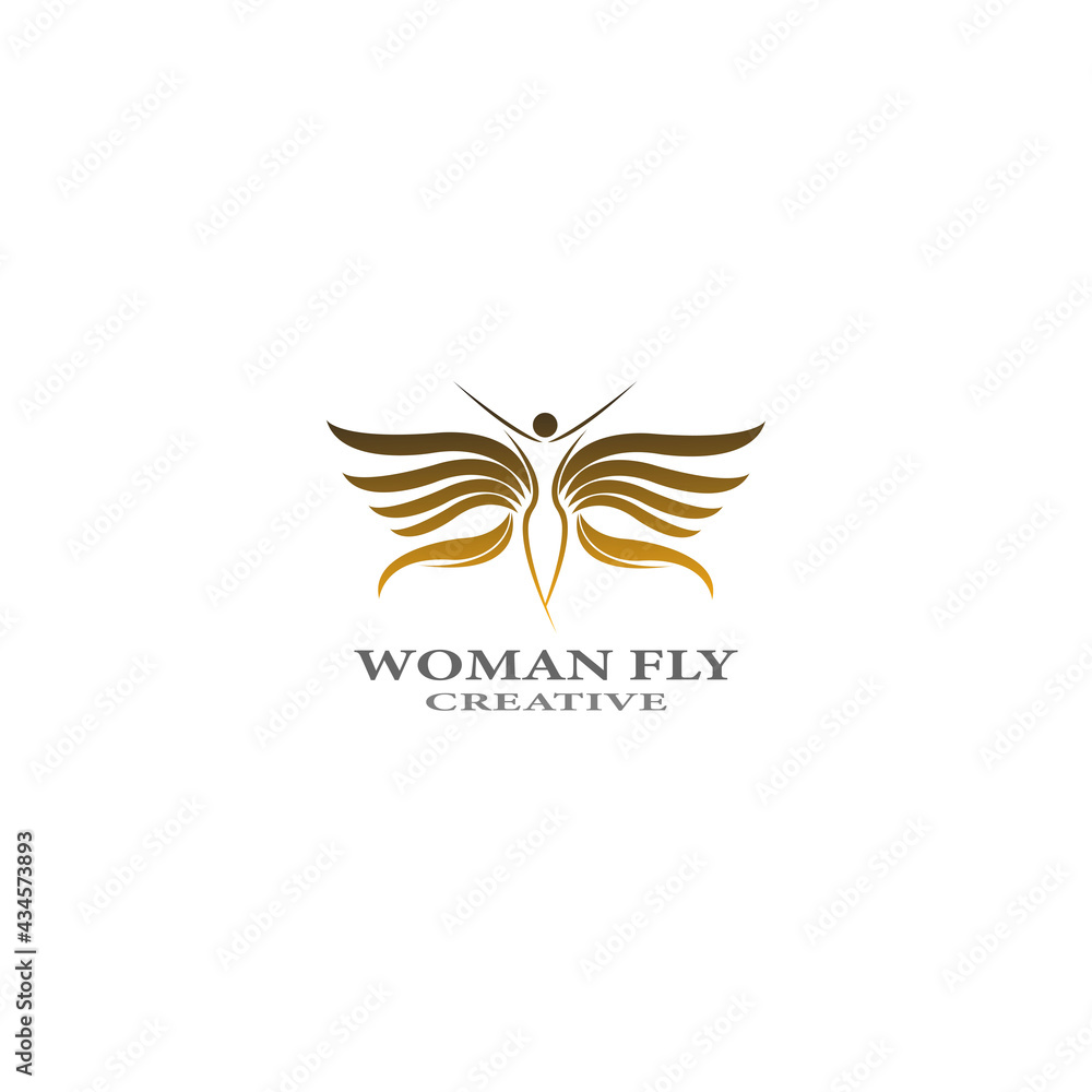 women fly angel logo  award  and wings with silhouette style