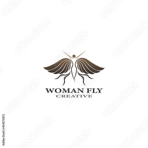 women fly angel logo  award  and wings with silhouette style