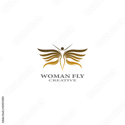 women fly angel logo  award  and wings with silhouette style