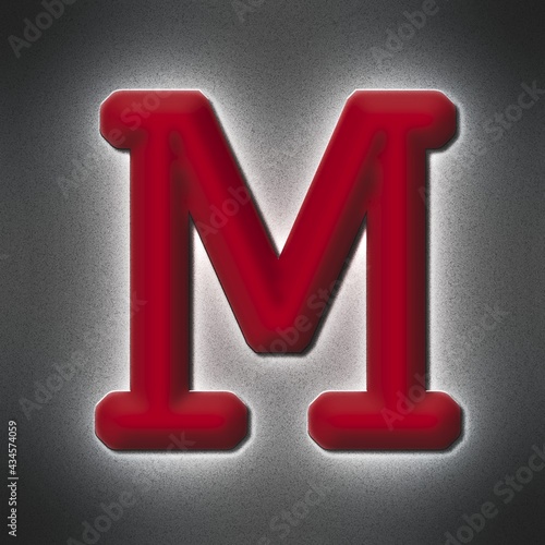 square graphic with the uppercase character M as a capital letter shaped like a typewriter font