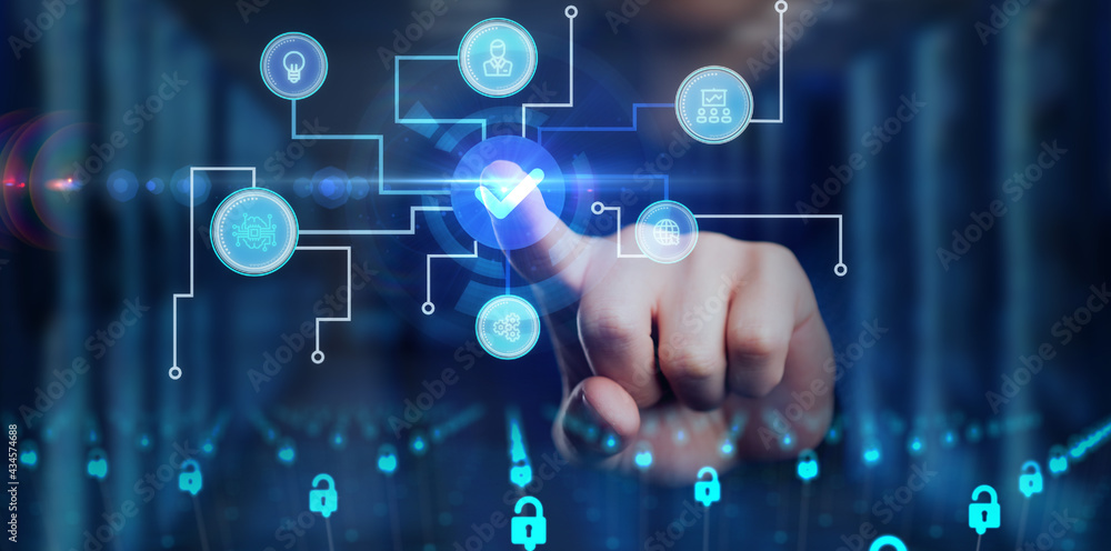 Standard quality control. Certification. Business, technology, internet and networking concept. Young businessman select the icon on the virtual display. Standard quality control. Certification. Business, technology, internet and networking concept. Young businessman select the icon on the virtual display.