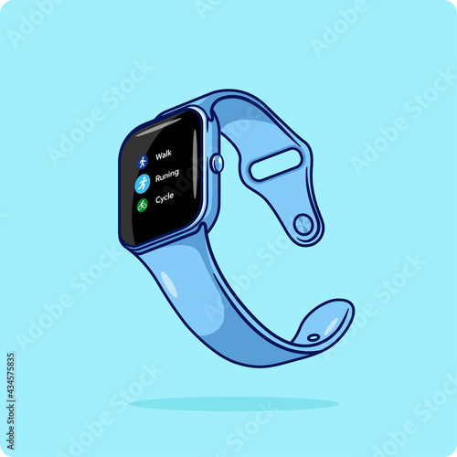 Smart watch blue color,flat design and isolated on blue background for icons, logos and backgrounds. photo