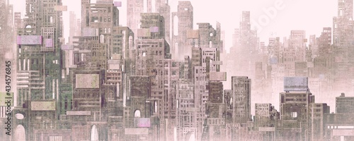 Futuristic city, surreal art, architecture painting, abstract of building, panorama