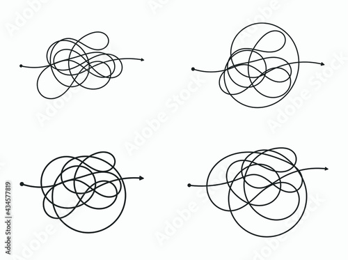 Complex Way from start to point vector illustration set. Chaos problem solving, path mind solution. Great for mobile app, web design, banner etc.
