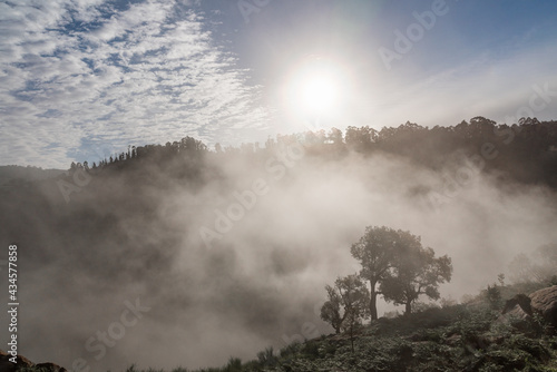 Sunrise with fog on the Passadiços do Paiva in the district of Aveiro, Portugal