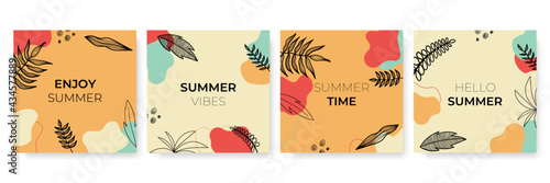 Social media stories and post creative Vector set. Background template with copy space for text and images design by abstract colored shapes, line arts , Tropical leaves warm color of the earth tone
