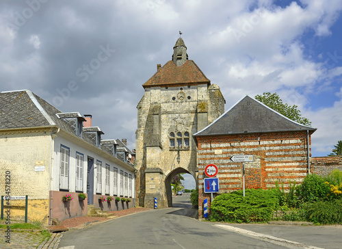 Lucheux, France - Belfry in Lucheux. The belfry is a former city gate tower and that belongs to the set of belfries of Belgium and France - UNESCO World Heritage Site