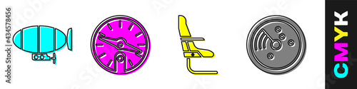 Set Airship, Compass, Airplane seat and Radar with targets on monitor icon. Vector