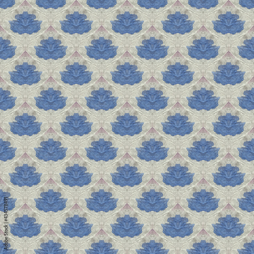 Blue Japanese Tie-Dye Watercolor Seamless Pattern. Textured Paint Brush Asiatic Teal. Floral Geometric Female Summer Pattern. Watercolor Brush Paint. Geometric Hand Painted Textile Texture.