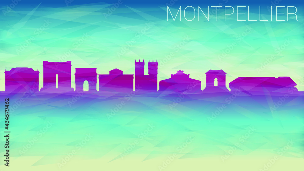 Montpellier France Skyline City Vector Silhouette. Broken Glass Abstract Geometric Dynamic Textured. Banner Background. Colorful Shape Composition.