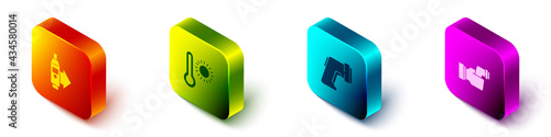 Set Isometric Digital thermometer, Meteorology, and Checking body temperature icon. Vector