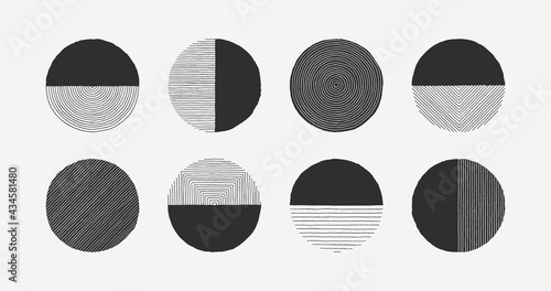 Set of Abstract Line Circle in Minimal Trendy Style Isolated on white background. Vector Round Graphic Element