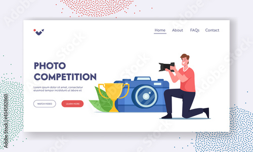 Photo Contest, Tournament Landing Page Template. Photographer Take Part in Photography Competition Shoot Pictures