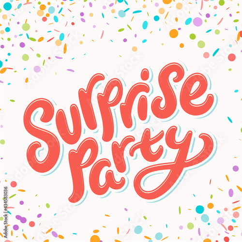Surprise party. Vector handwritten lettering banner.