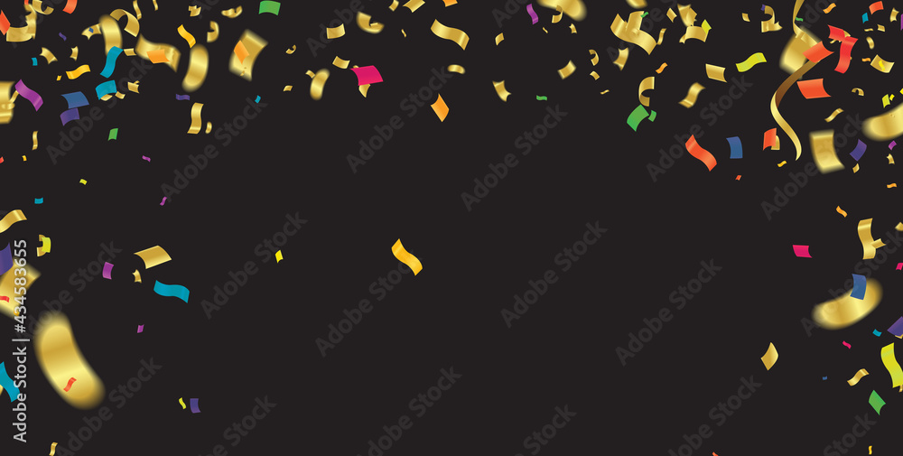 colorful balloons, vector illustration. Confetti and flag ribbons, Celebration background template with.
