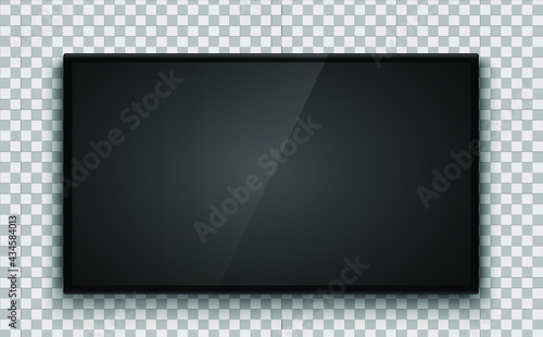 Realistic television screen on dark transparent background. TV, modern blank screen lcd, led. Vector illustration