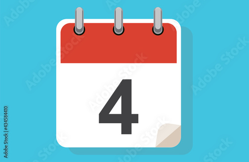 Day Four. Simple calendar with date 4.Flat calendar icon vector illustration. calendar icon flat day 4. Vector illustration. Calendar lined icon