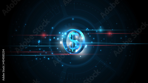 Dollar coin money Currency on Abstract technology background . Business finance Money exchange concept.