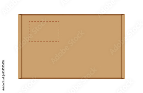 cardboard carton box in top view, brown box or kraft package crate box isolated on white
