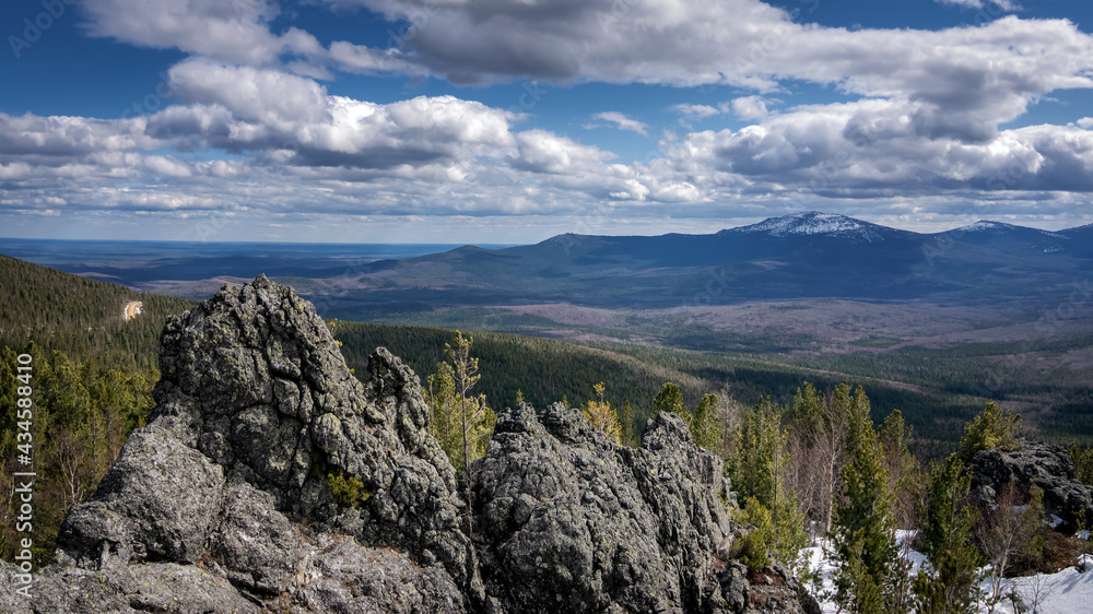 Ural mountains Konzhakovsky and Serebryansky kamen in May, Russia, Sverdlovsk region