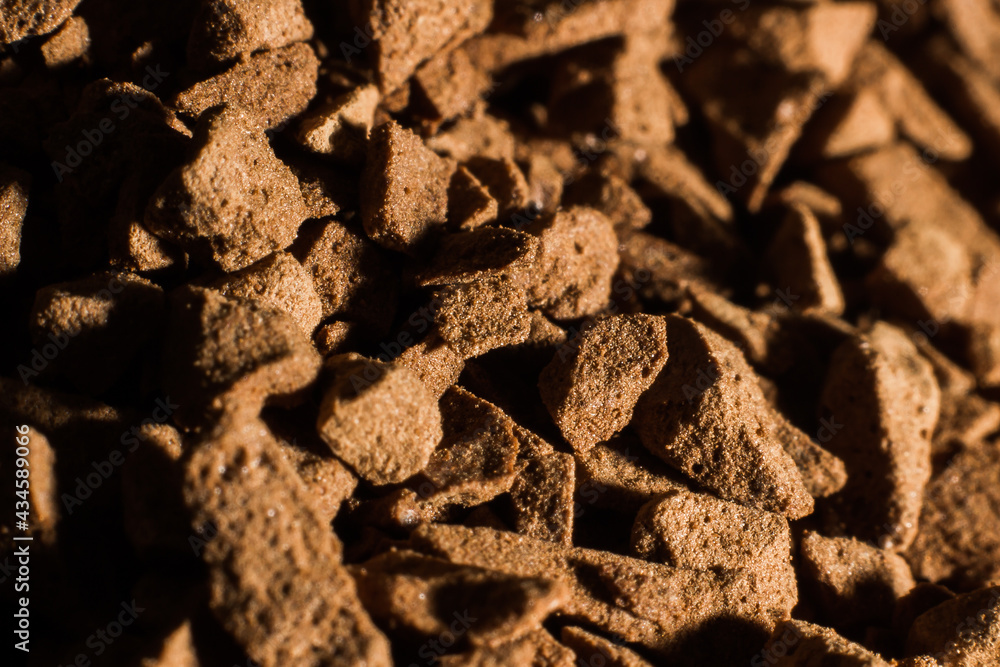 closeup of instant black coffee. Background or base for text and inscriptions. macro photo of granules.