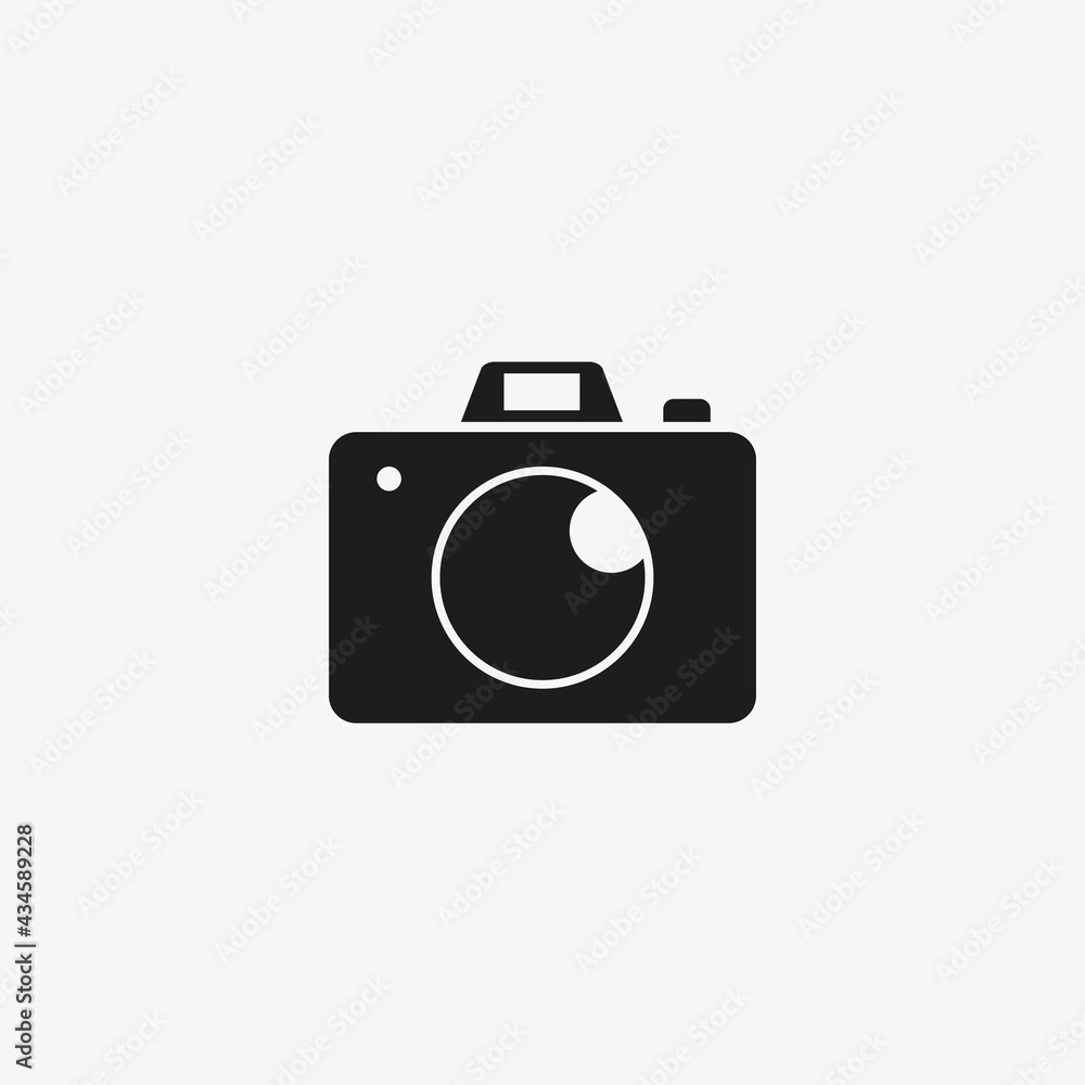 Photo camera flat of black color. Vector photography icon on white background