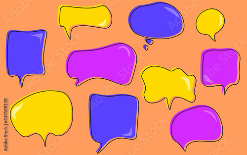 Modern colorful cartoon speech bubbles in different shapes, comics style, abstract hand-drawn conversational doodle art, dialog sign, vector illustration set, chat message