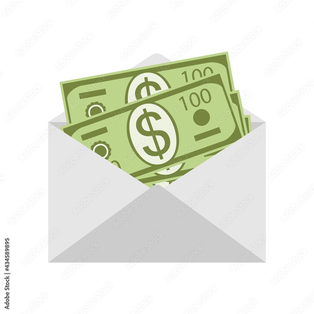 Money in an envelope isolated on white background close-up. Open envelope with dollars inside. Salary, cash reward, financial gift.Flat design. Money in an envelope isolated on white background close-up. Open envelope with dollars inside. Salary, cash reward, financial gift.Flat design.