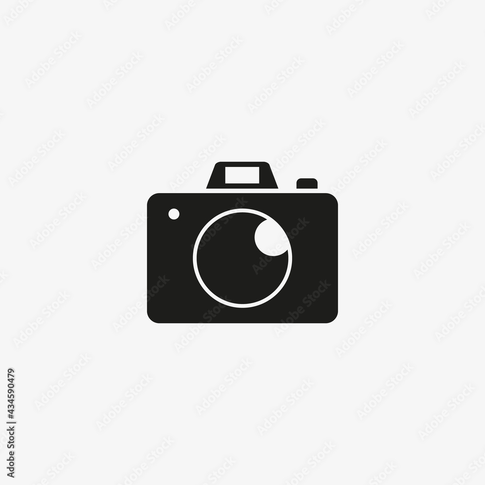 Photo camera flat of black color. photography icon on white background Photo camera flat of black color. photography icon on white background