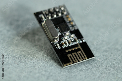 Electronic components. Radio module for embedding on electronic projects. Close-up.