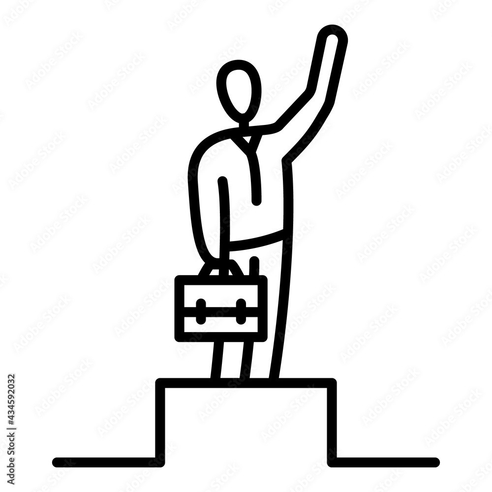 Winner in business. Businessman on a pedestal. Best Professional. First victory. Vector icon, outline, isolated. Winner in business. Businessman on a pedestal. Best Professional. First victory. Vector icon, outline, isolated.