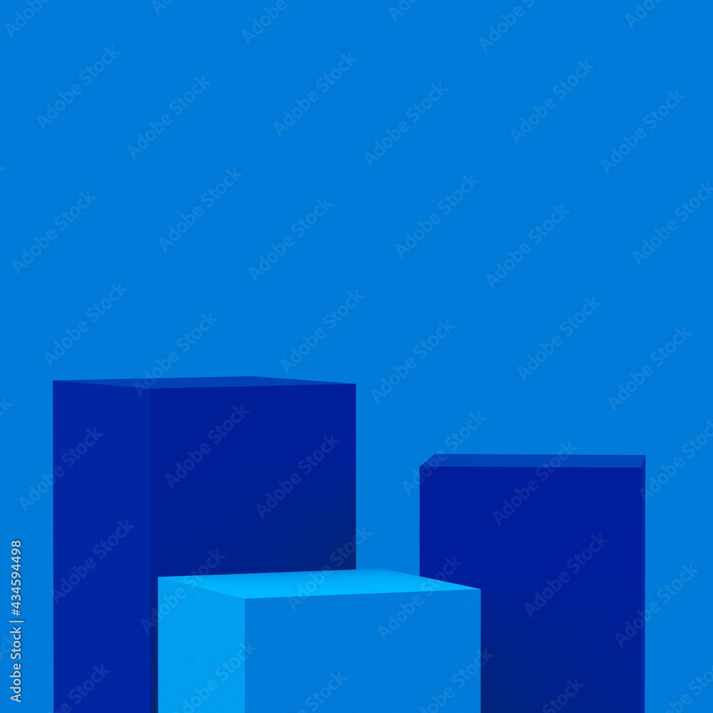 Abstract 3d blue color cubes square podium minimal studio background. Abstract 3d blue color cubes square podium minimal studio background.